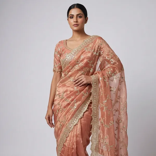 Peach_Organza_Silk_Embroidered_Sequin_Work_Saree_For_Women
