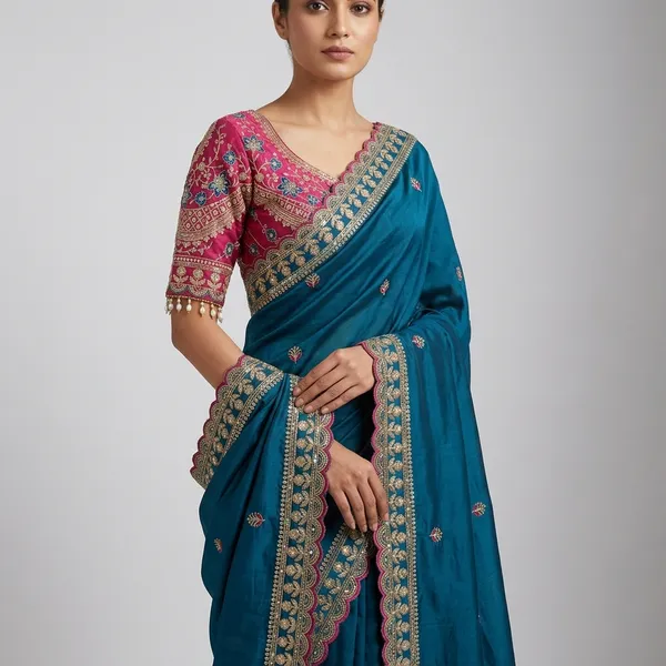 Teal_Fancy_Fabric_Fancy_Embroidered_Saree_With_Pink_Blouse_For_Women