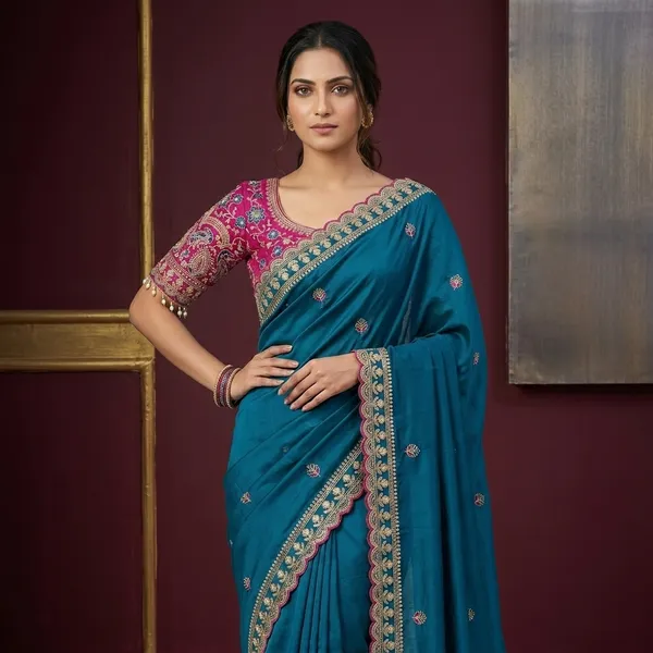 Teal_Fancy_Fabric_Fancy_Embroidered_Saree_With_Pink_Blouse_For_Women