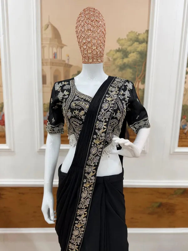 Black_Heavy_Crepe_Embroidered_Ready_To_Wear_Saree_For_Women