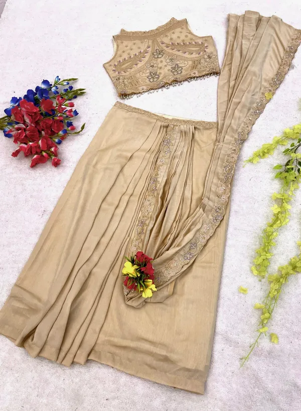 Beige_Heavy_Crepe_Golden_Embroidered_Saree_With_Blouse_For_Women