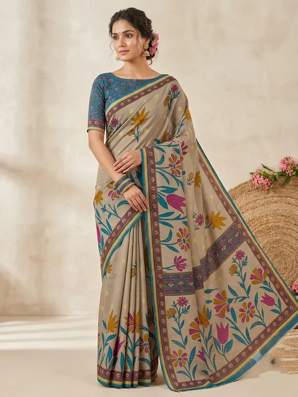 Beige_Cotton_Floral_Embroidered_Saree_For_Women