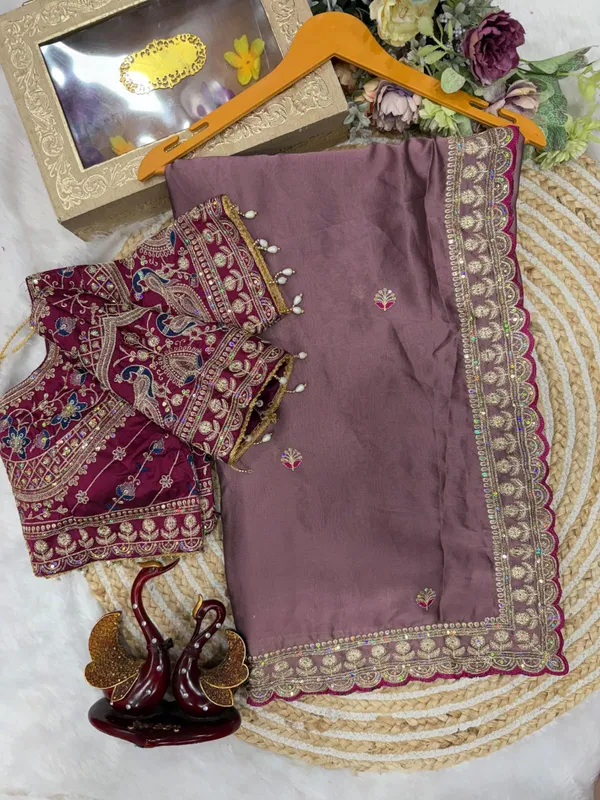 Light_Purple_Fancy_Fabric_Embroidered_Saree_With_Maroon_Blouse_For_Women