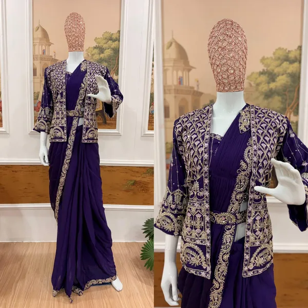 Purple_Heavy_Crepe_Silk_Embroidered_Drape_Saree_With_Jacket_For_Women