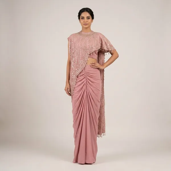 Pink_Heavy_Crepe_Embellished_Pre-Draped_Saree_For_Women