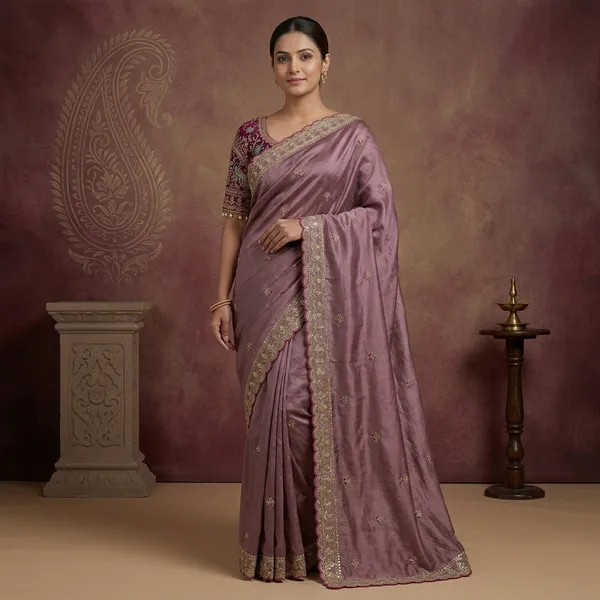Light_Purple_Fancy_Fabric_Embroidered_Saree_With_Maroon_Blouse_For_Women