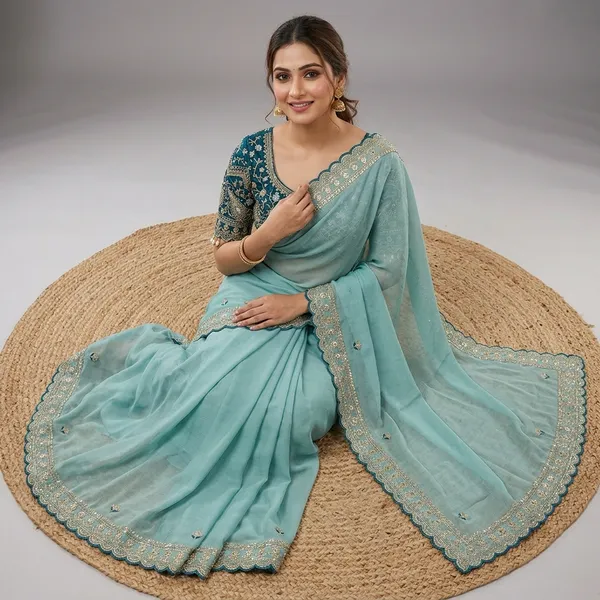 Sky_Blue_Georgette_Embroidered_Saree_With_Blouse_For_Women