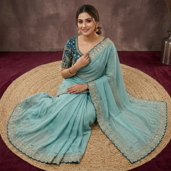 Sky_Blue_Georgette_Embroidered_Saree_With_Blouse_For_Women