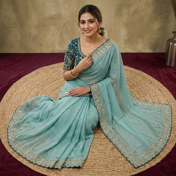 Sky_Blue_Georgette_Embroidered_Saree_With_Blouse_For_Women