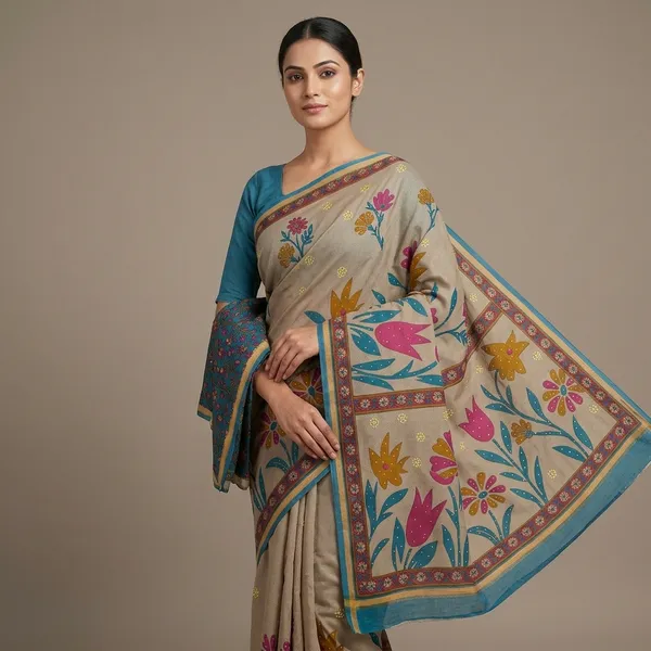 Beige_Cotton_Floral_Embroidered_Saree_For_Women