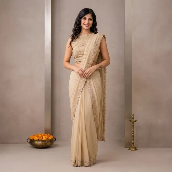 Beige_Heavy_Crepe_Golden_Embroidered_Saree_With_Blouse_For_Women