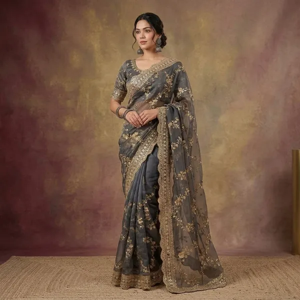 Grey_Organza_Silk_Embellished_Golden_Embroidery_Saree_For_Women