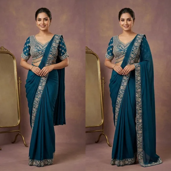 Blue_Heavy_Crepe_Embroidered_Border_Saree_For_Women