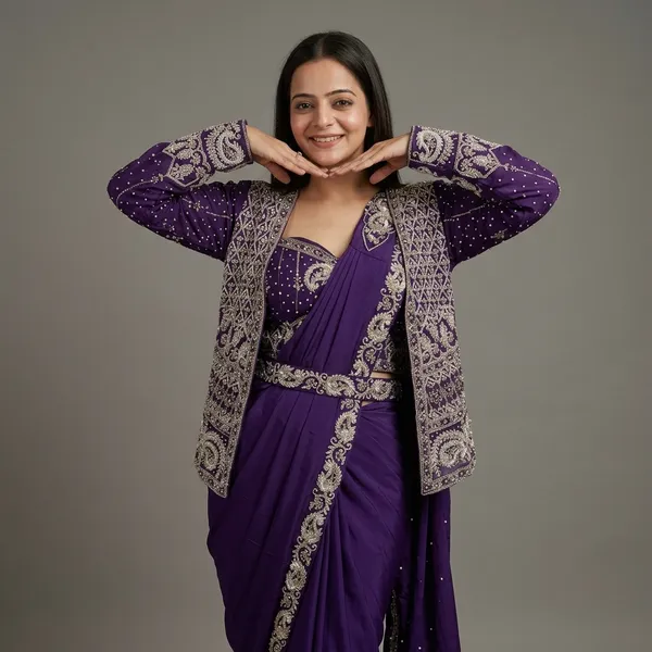Purple_Heavy_Crepe_Silk_Embroidered_Drape_Saree_With_Jacket_For_Women