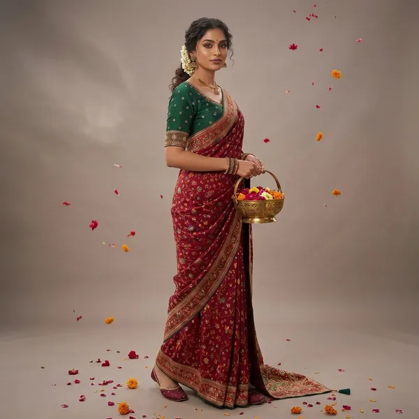 Maroon_Fancy_Fabric_Embroidered_Saree_With_Green_Blouse_For_Women