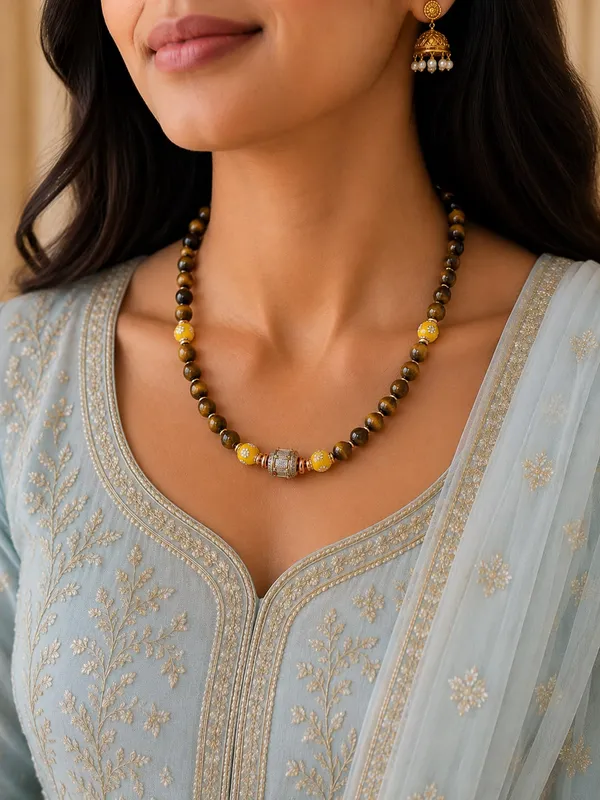Tiger_Eye_Necklace_with_Floral_Accents_&_Tibetan_Centrepiece