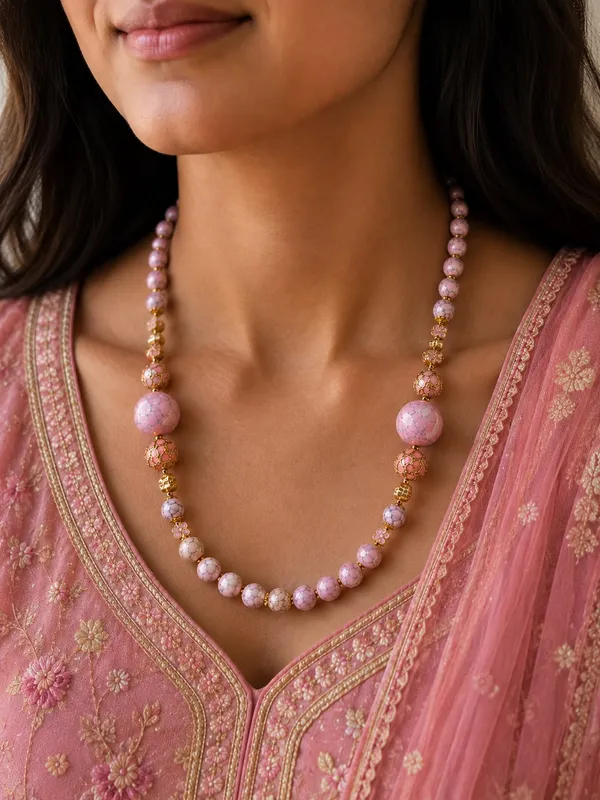 Pink_Agate_Round_Bead_Necklace
