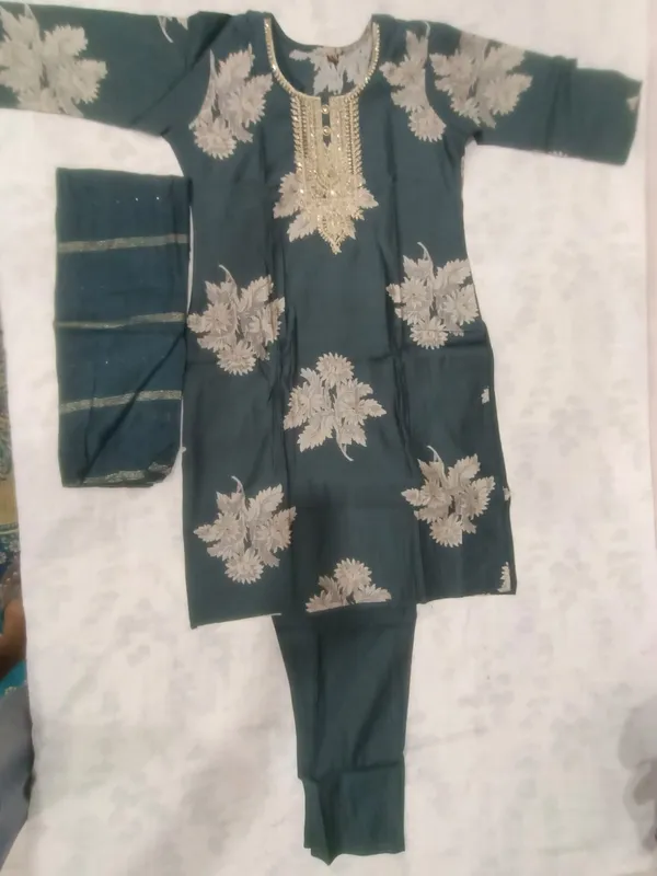 Bottle_Green_Vatican_Embroidered_Kurta_With_Top,_Bottom_&_Dupatta_For_Women