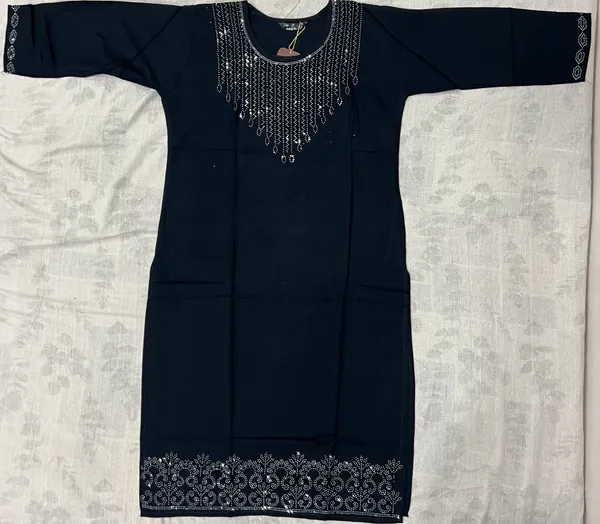 Black_Rayon_Full_Sleeve_Straight_Plain_Kurti_For_Women