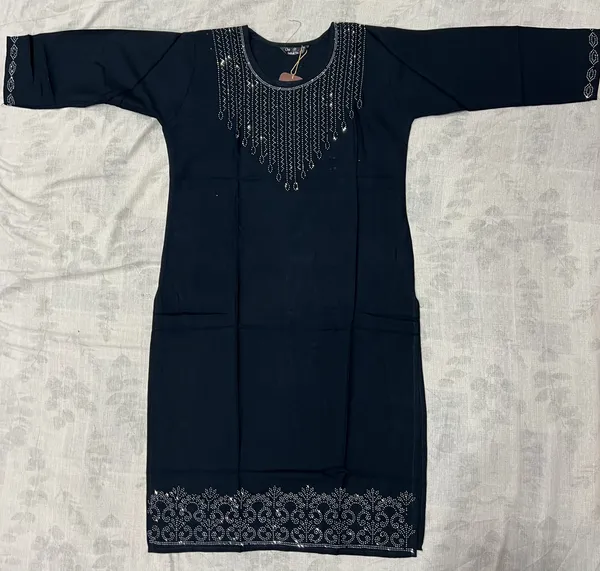 Black_Rayon_Full_Sleeve_Straight_Plain_Kurti_For_Women