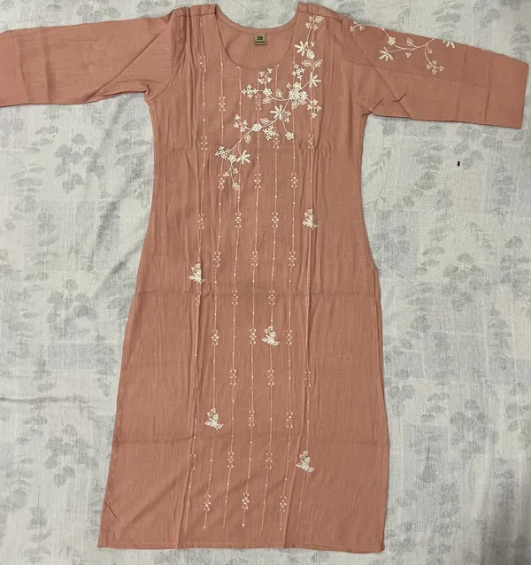 Peach_Rayon_Straight_Embroidered_Kurti_And_Bottom_Set_For_Women
