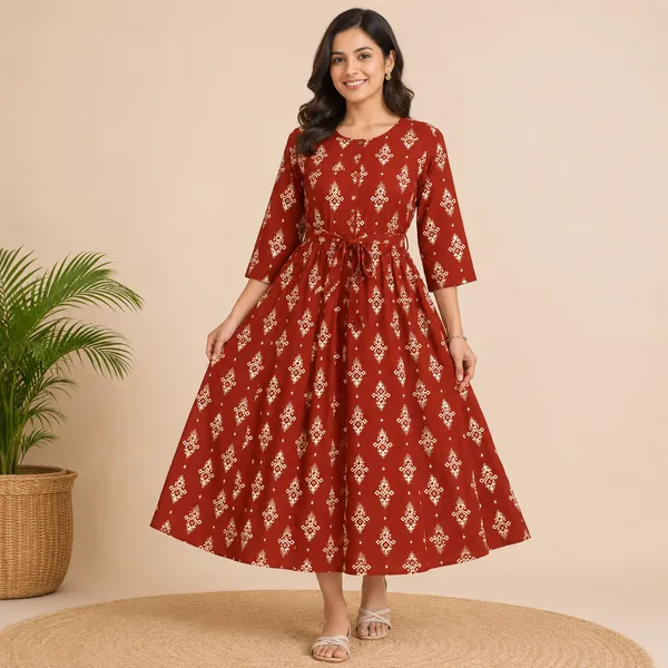 Maroon_Rayon_Flared_Two_Tone_Printed_Ghera_Kurti_For_Women