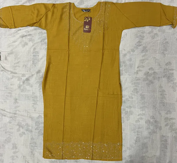 Mustard_Rayon_Straight_Plain_Kurti_For_Women