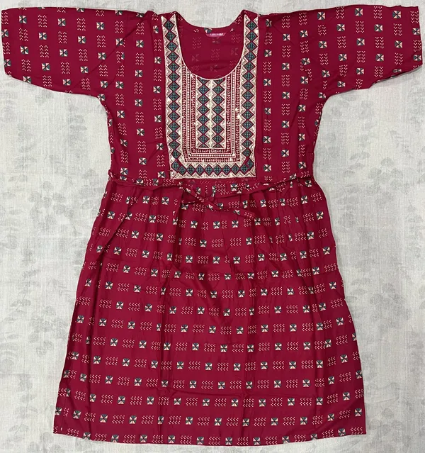 Maroon_Rayon_Flared_Printed_Frock_Kurti_For_Women