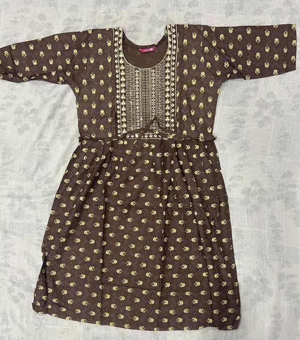 Dark_Brown_Rayon_Printed_Ethnic_Feeding_Kurti_For_Women