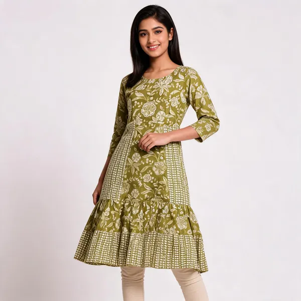 Olive_Cotton_Flair_Digital_Printed_Anarkali_Ghera_Kurti_For_Women