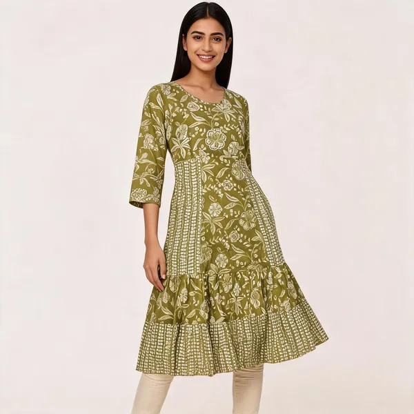 Olive_Cotton_Flair_Digital_Printed_Anarkali_Ghera_Kurti_For_Women