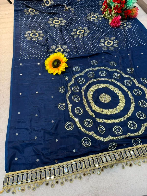 AJRAKH_pure_Gajji_bandhej_Supar_mirar_work_saree