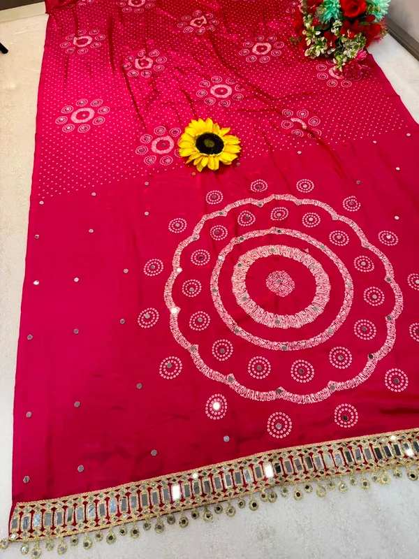 AJRAKH_pure_Gajji_bandhej_Supar_mirar_work_saree