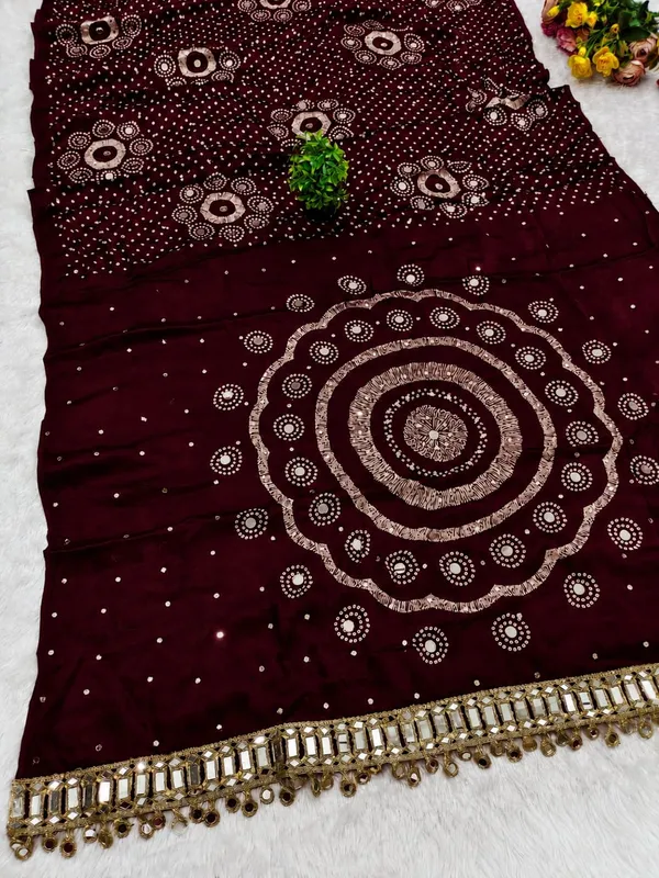 AJRAKH_pure_Gajji_bandhej_Supar_mirar_work_saree