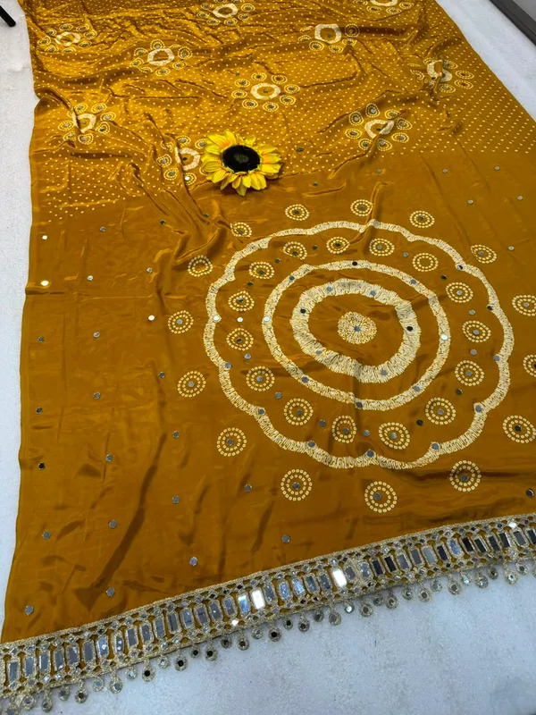AJRAKH_pure_Gajji_bandhej_Supar_mirar_work_saree