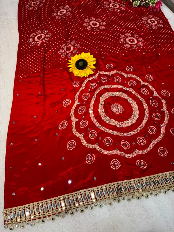 AJRAKH_pure_Gajji_bandhej_Supar_mirar_work_saree