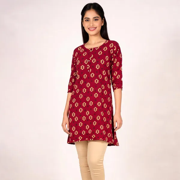 Maroon_Rayon_A-Line_Printed_Ghera_Kurti_For_Women