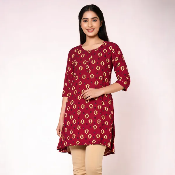 Maroon_Rayon_A-Line_Printed_Ghera_Kurti_For_Women