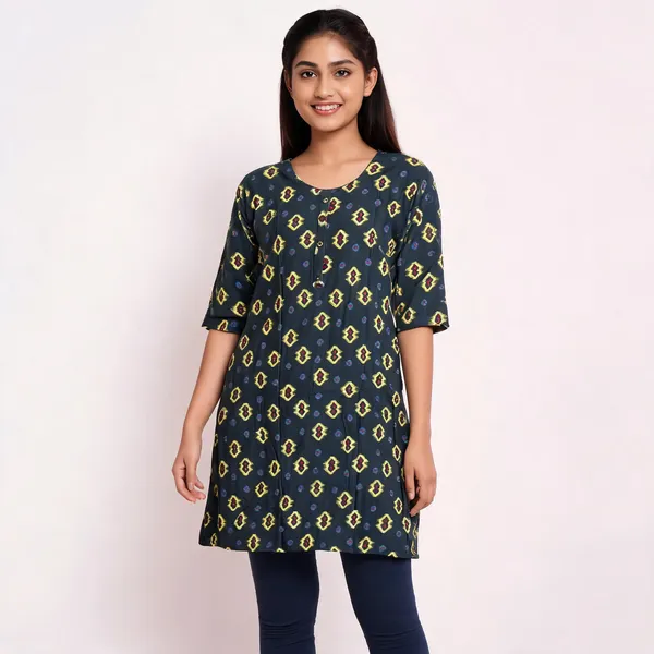 Navy_Blue__Rayon_A-Line_Printed_Ghera_Kurti_For_Women