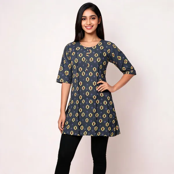 Navy_Blue__Rayon_A-Line_Printed_Ghera_Kurti_For_Women