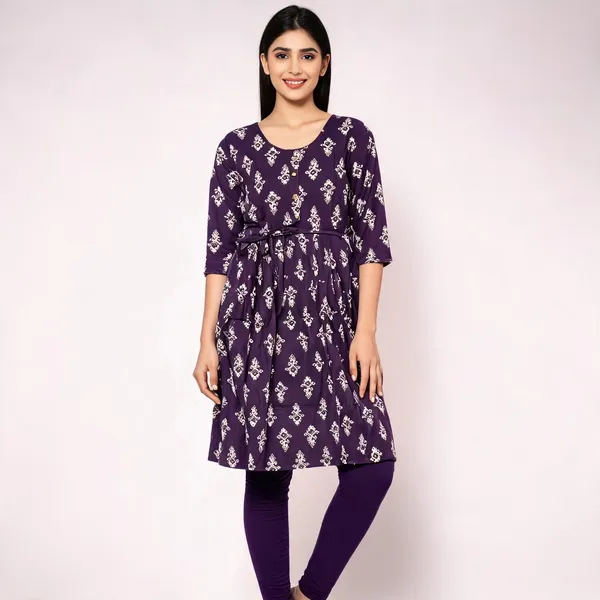 Purple_Rayon_A-Line_Two_Tone_Printed_Ghera_Kurti_For_Women