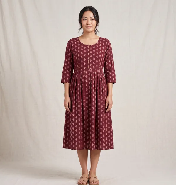 Maroon_Rayon_Two_Tone_Printed_A-Line_Flared_Kurti_For_Women