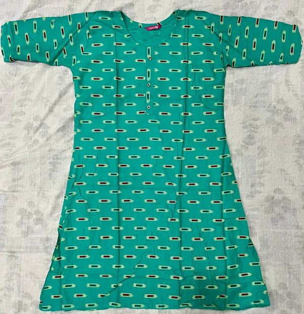 Teal_Rayon_Relaxed_Printed_Ghera_Kurti_For_Women