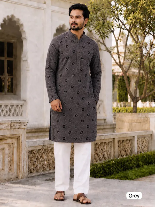 Chikankari_3.0_�_Exclusive_Men's_Long_Kurta_&_Pyjama_Set