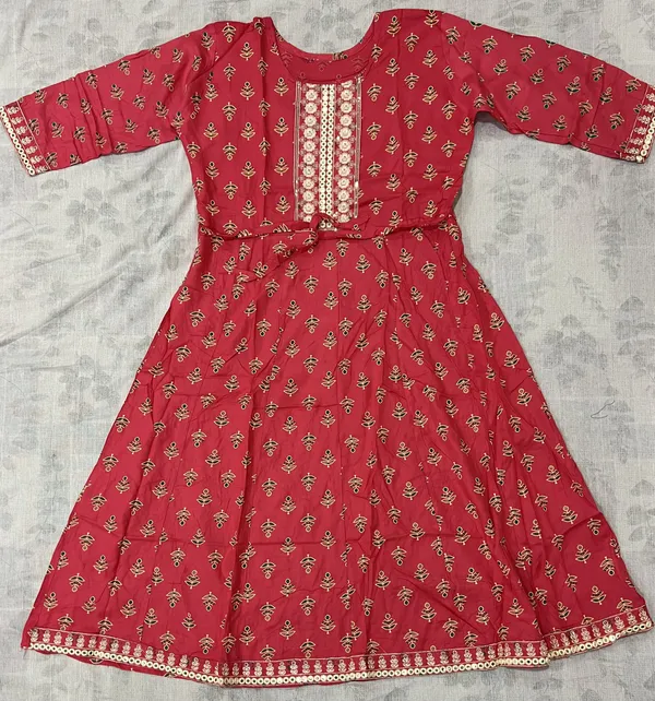 Red_Rayon_Flared_Printed_Ghera_Kurti_For_Women