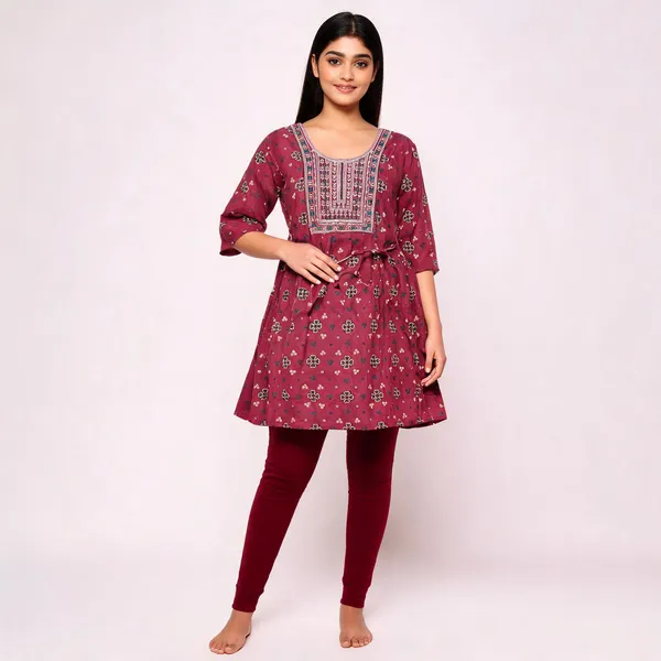 Maroon_Rayon_Flared_Baby_Feeding_Kurti_For_Women