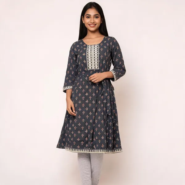 Black_Rayon_Flared_Printed_Ghera_Kurti_For_Women