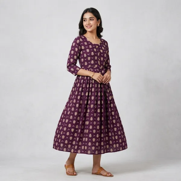 Purple_Two_Tone_Rayon_Fit_And_Flare_Printed_Kurti_For_Women