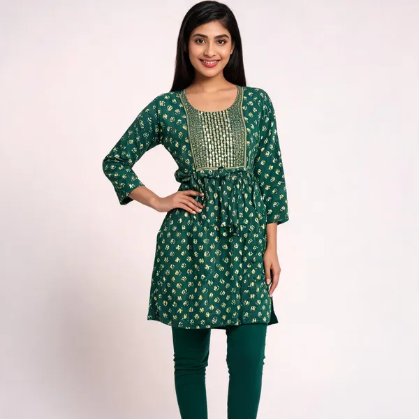 Green_Rayon_Gathered_Baby_Feeding_Kurti_For_Women