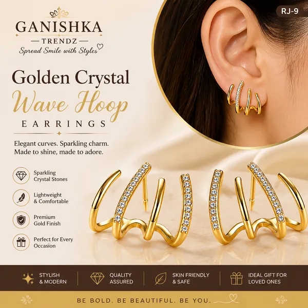 Golden_Crystal_Wave_Hoop_Earrings